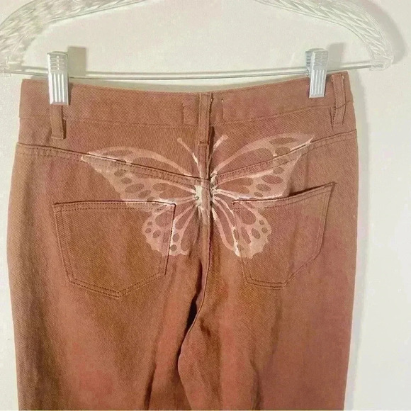 NWT Tiger Mist Pipa Jean Chocolate Faded Butterfly Print Slouchy Straight Leg - Picture 4 of 8